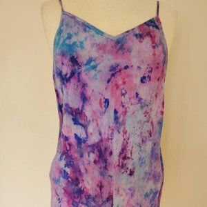 NEW Silk sleeveless shirt tank top cami camisole tie dyed blue pink purple red S
